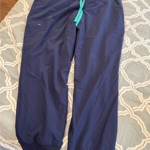 Figs Navy FREEx Lined Zamora Jogger Pants with Aqua Drawstring